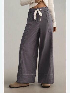 Anthropologie Maeve Tie Waist Wide Leg Pants in Blue Gray